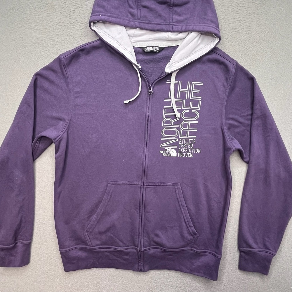 The North Face Men Hoodie Purple Cotton Blend Medium Gorpcore Graphic Zip Up